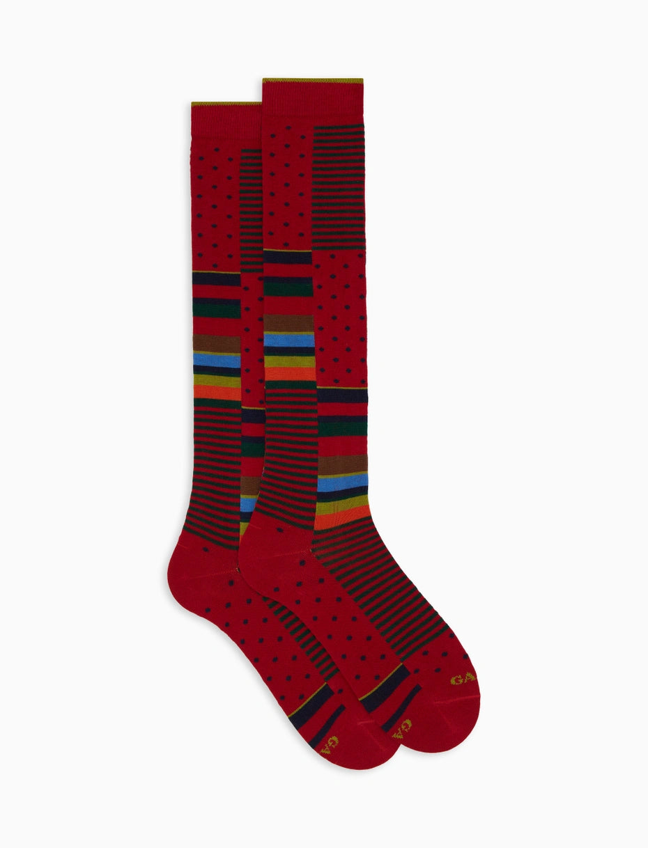 GALLO CALZE LUNGHE UOMO IN COTONE FANTASIA BLOCCHI MULTICOLOR, POIS E WINDSOR AP514480