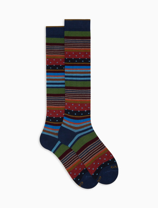 GALLO 
CALZE LUNGHE UOMO IN COTONE FANTASIA MIX RIGHE E POIS AP512393