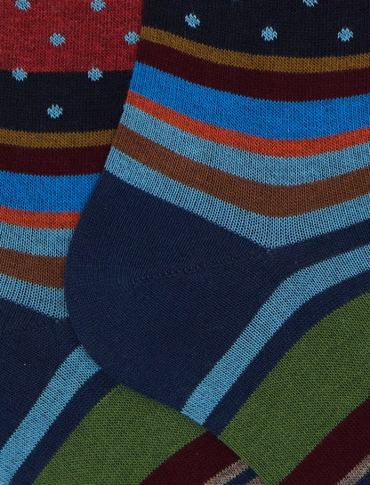 GALLO 
CALZE LUNGHE UOMO IN COTONE FANTASIA MIX RIGHE E POIS AP512393